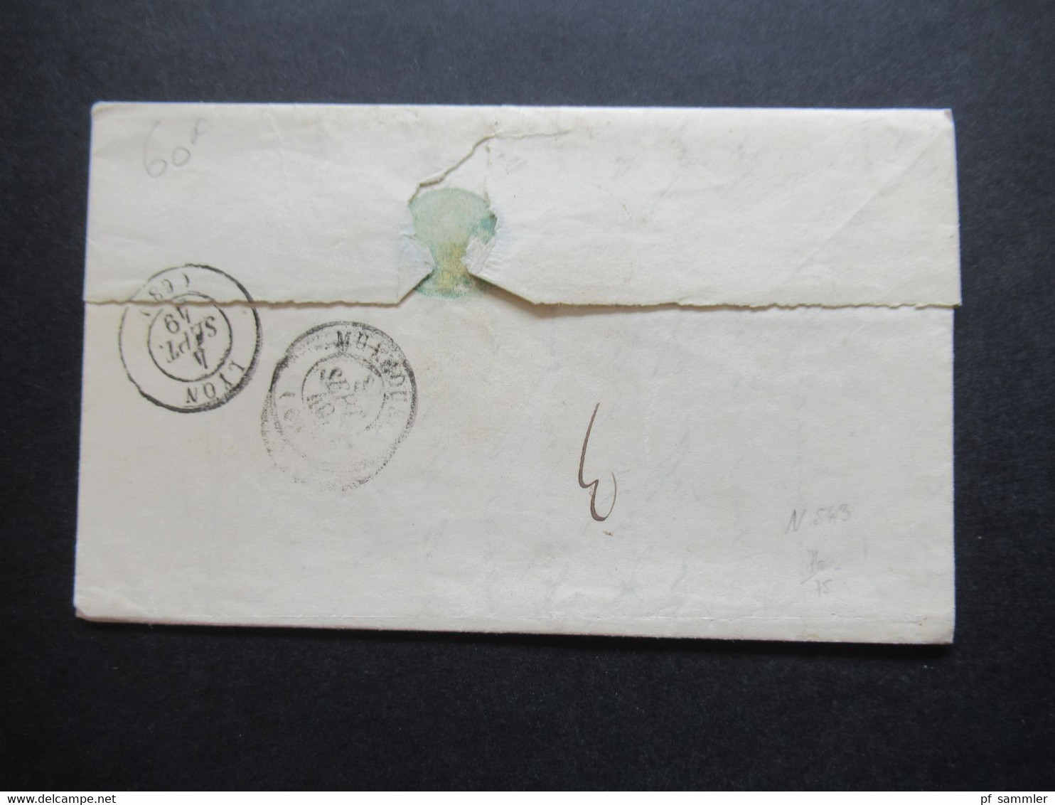 Schweiz 3.9.1849 Roter K2 Basel Vor-Mittag Und K2 Bale Mulhouse Auslandsbrief Nach Lyon - 1843-1852 Federale & Kantonnale Postzegels