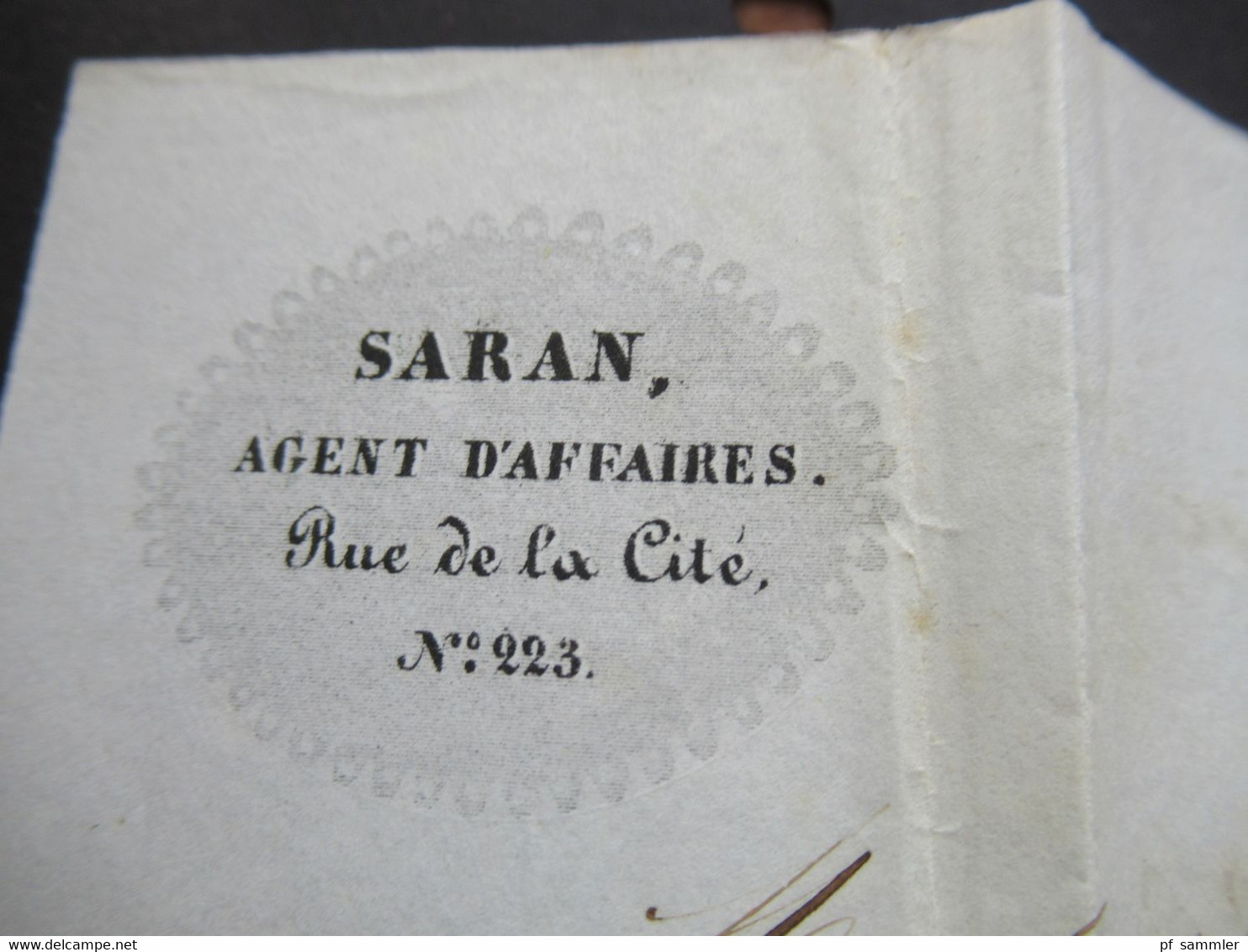 Schweiz 7.7.1847 roter K2 Geneve Ferney und Geneve * Auslandsbrief nach Bordeaux Bartaxe 10 gedruckter Briefkopf Saran