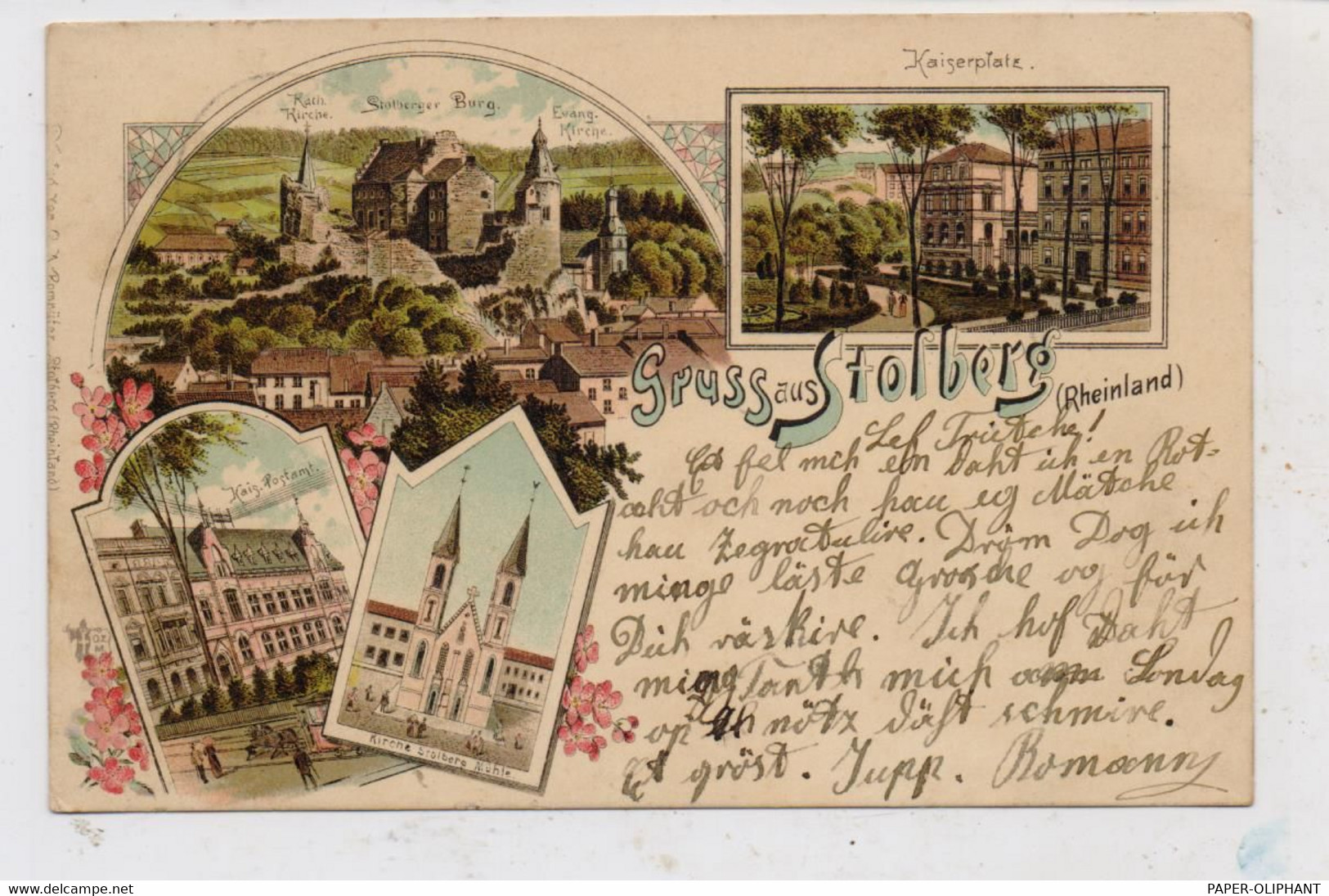 5190 STOLBERG, Lithographie 1898, Kaiserplatz, Postamt, Kirche, Schloss... - Stolberg