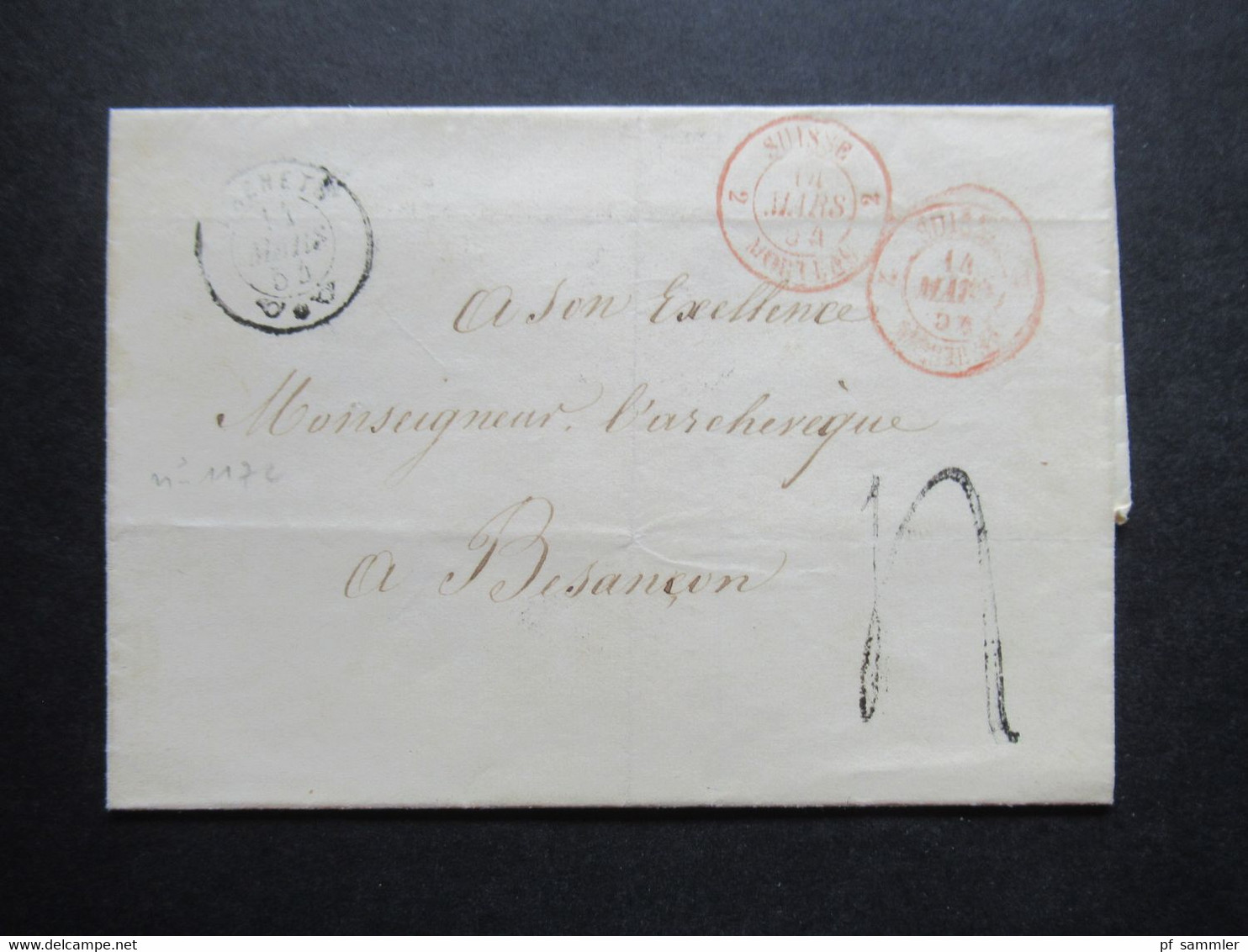 Schweiz 3.1854 Schwarzer Stempel ...Ehet... ?? 2x Rote Stempel Suisse 2 Morteau Nach Besancon - Cartas & Documentos