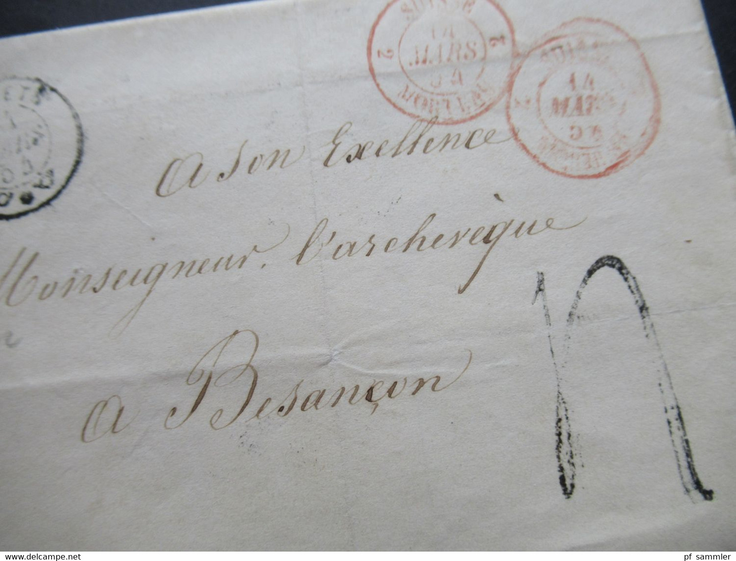 Schweiz 3.1854 Schwarzer Stempel ...Ehet... ?? 2x Rote Stempel Suisse 2 Morteau Nach Besancon - Storia Postale