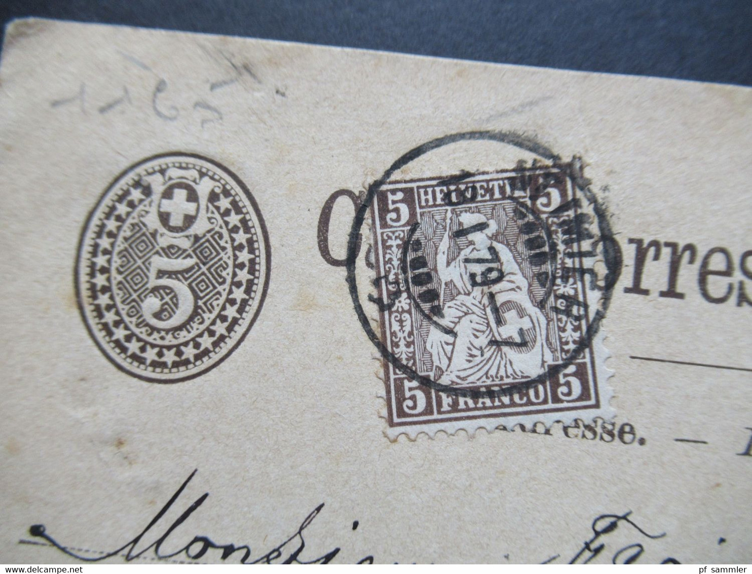 Schweiz 1879 Ganzsache Mit Zusatzfrankatur Stempel St, Imier Und Roter K2 Suisse 1 Maiche Mit Ank. Stempel Charquemont - Storia Postale