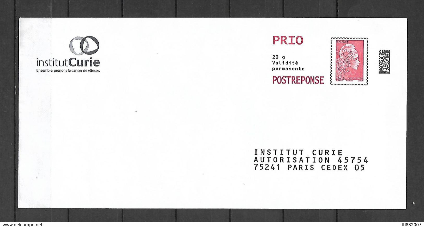 FRANCE    -    Enveloppe  POSTREPONSE Neuve.  Institut Curie - Coupons-réponse