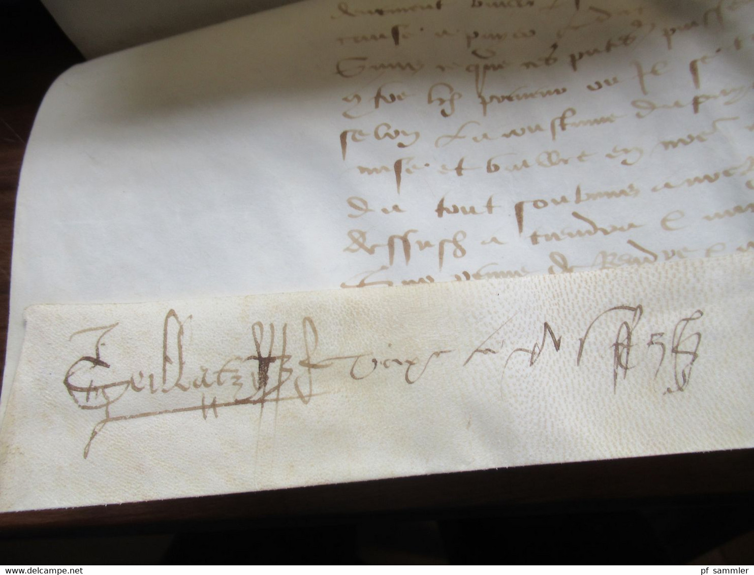 Frankreich uralter Brief / Dokument auf Leder ?? 15. oder 16. Jahrhundert Schnörkelunterschrift Interessant??