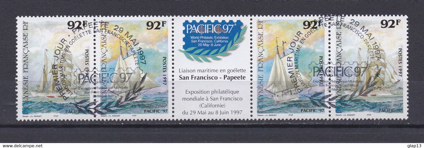 POLYNESIE 1997 TIMBRES N°531/32 OBLITERES BATEAUX PAIRE AVEC VIGNETTES CENTRALE - Oblitérés