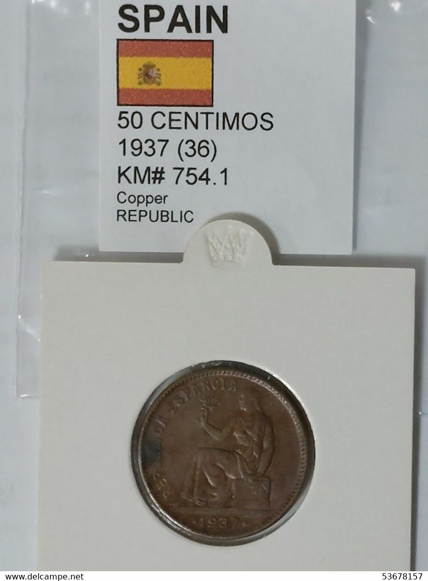 Spain - 50 Céntimos, 1937(36), KM# 754.1 - Republican Location