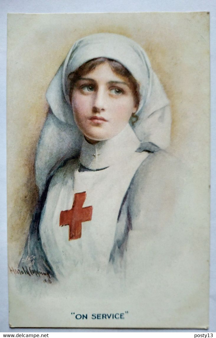 CPA Portrait Infirmière Croix-Rouge " On Service " Ed.Tuck  Illustration Harold Copping - Rode Kruis