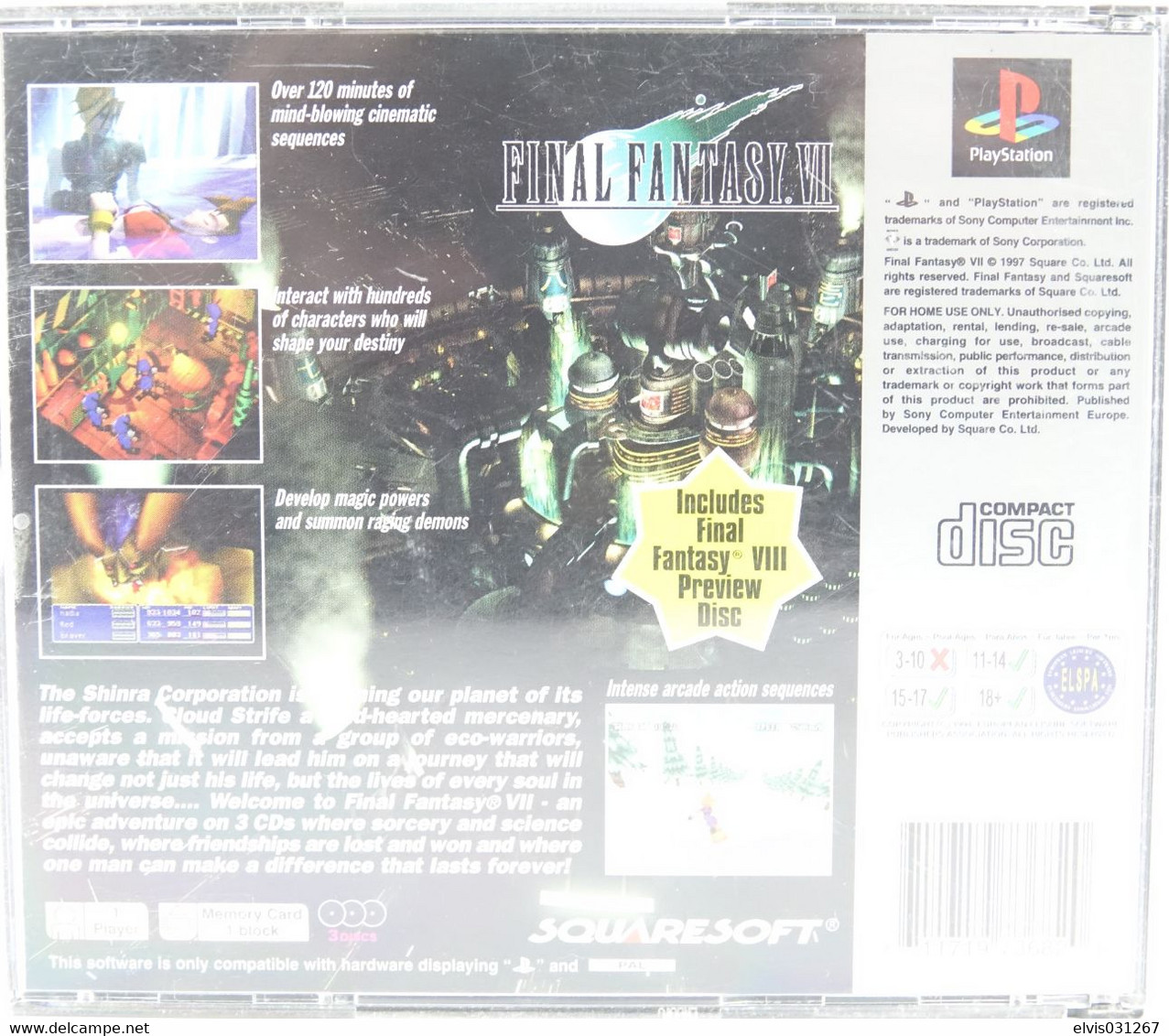 SONY PLAYSTATION ONE PS1 : FINAL FANTASY VII 7 PLATINUM + DEMO FF VIII 8 - Playstation