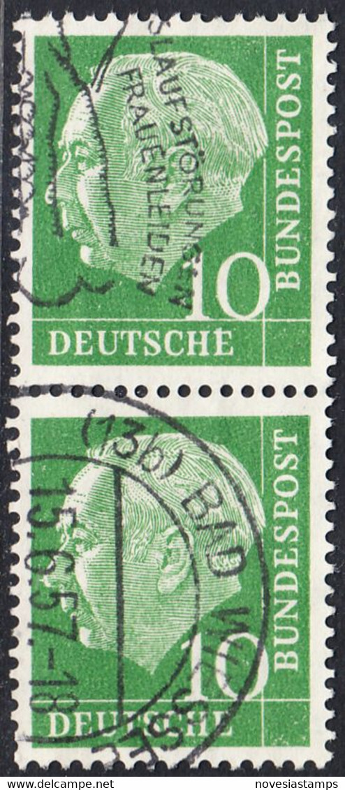 !b! GERMANY Mi. 0183 USED Vert.PAIR Bundespräsident Theodor Heuss (a) - Gebraucht