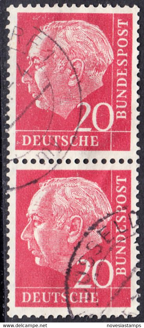 !b! GERMANY Mi. 0185 USED Vert.PAIR Bundespräsident Theodor Heuss (b) - Gebraucht