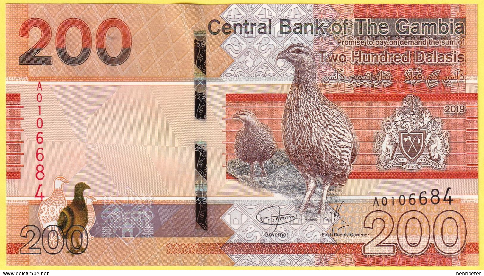 Billet De Banque Neuf - 200 Dalasis - Oiseaux - Central Bank Of The Gambia - N° A0106684 - République De Gambie 2019 - Gambia