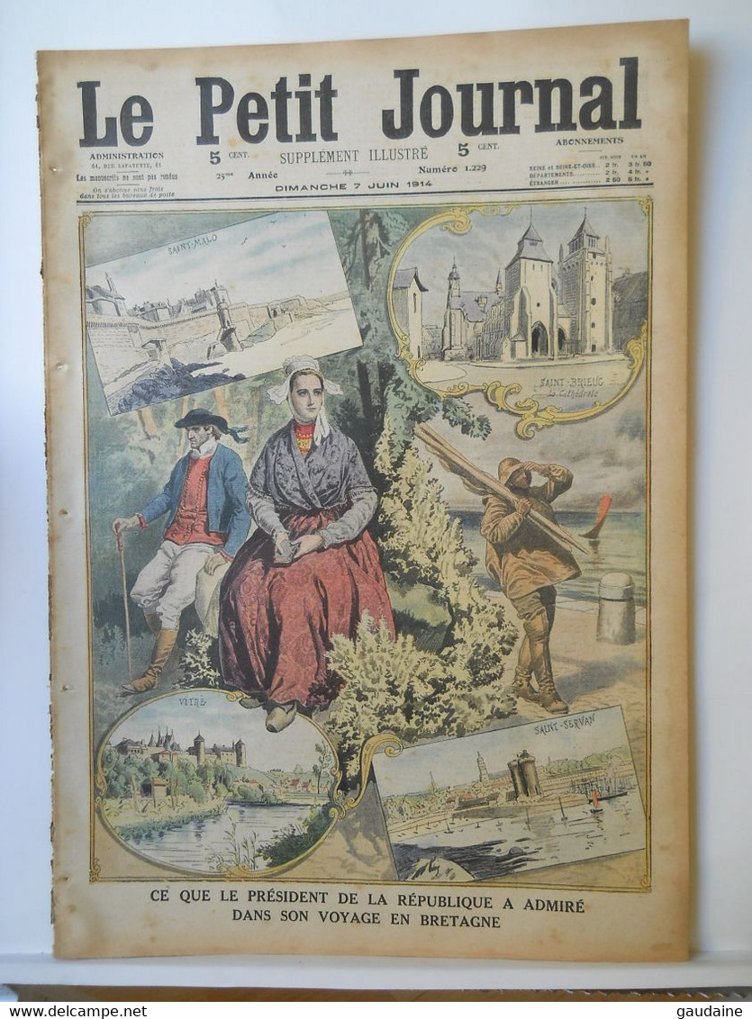 LE PETIT JOURNAL N°1229 - 7 JUIN 1914 - POINCARE EN BRETAGNE - REGIMENT DE DRAGONS ANGLAIS - INCENDIT POMPIERS - Le Petit Journal