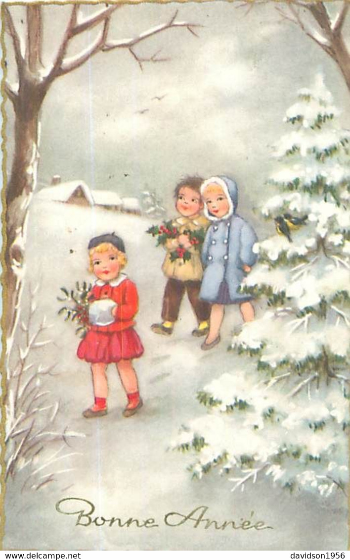 Cp - Ilustration -  Bonne Année -  Paysage De Neige , Enfants  T674 - Anno Nuovo