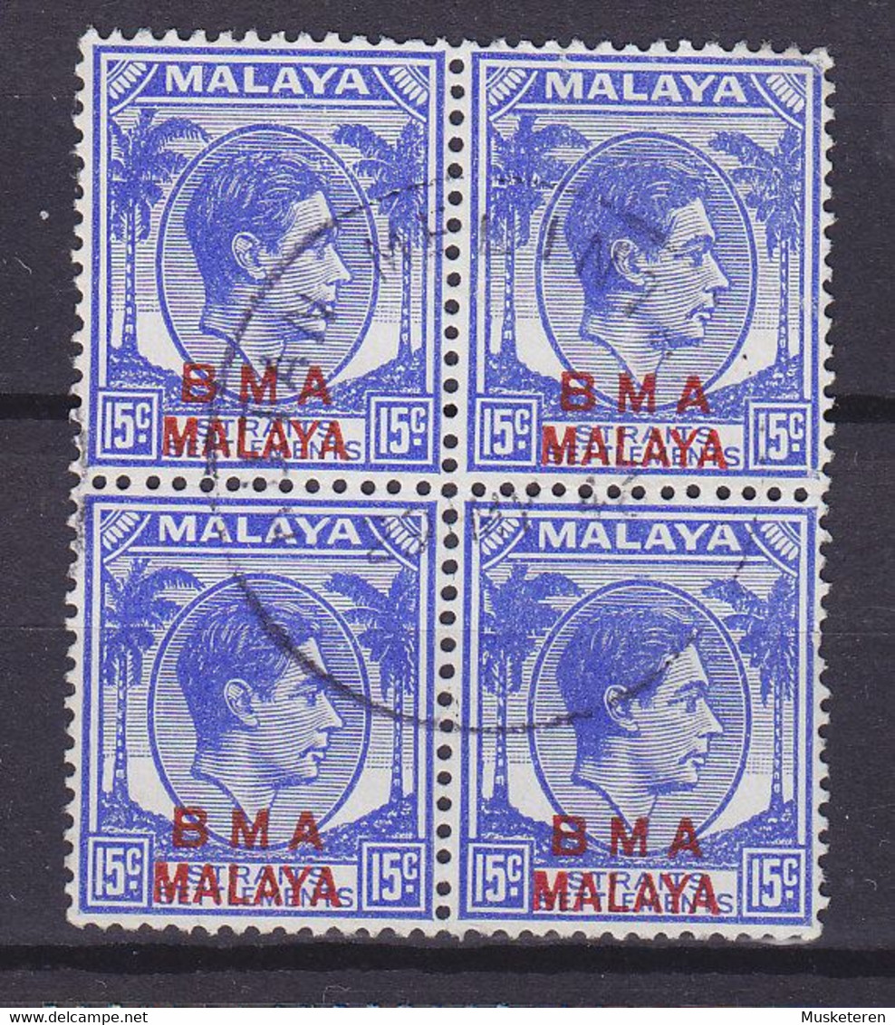 B.M.A. Malaya On Straits Settlements 1945 Mi. 9 A X Y    15c. George VI. Overprinted In Red 'B M A  MALAYA' 4-Block !! - Malaya (British Military Administration)