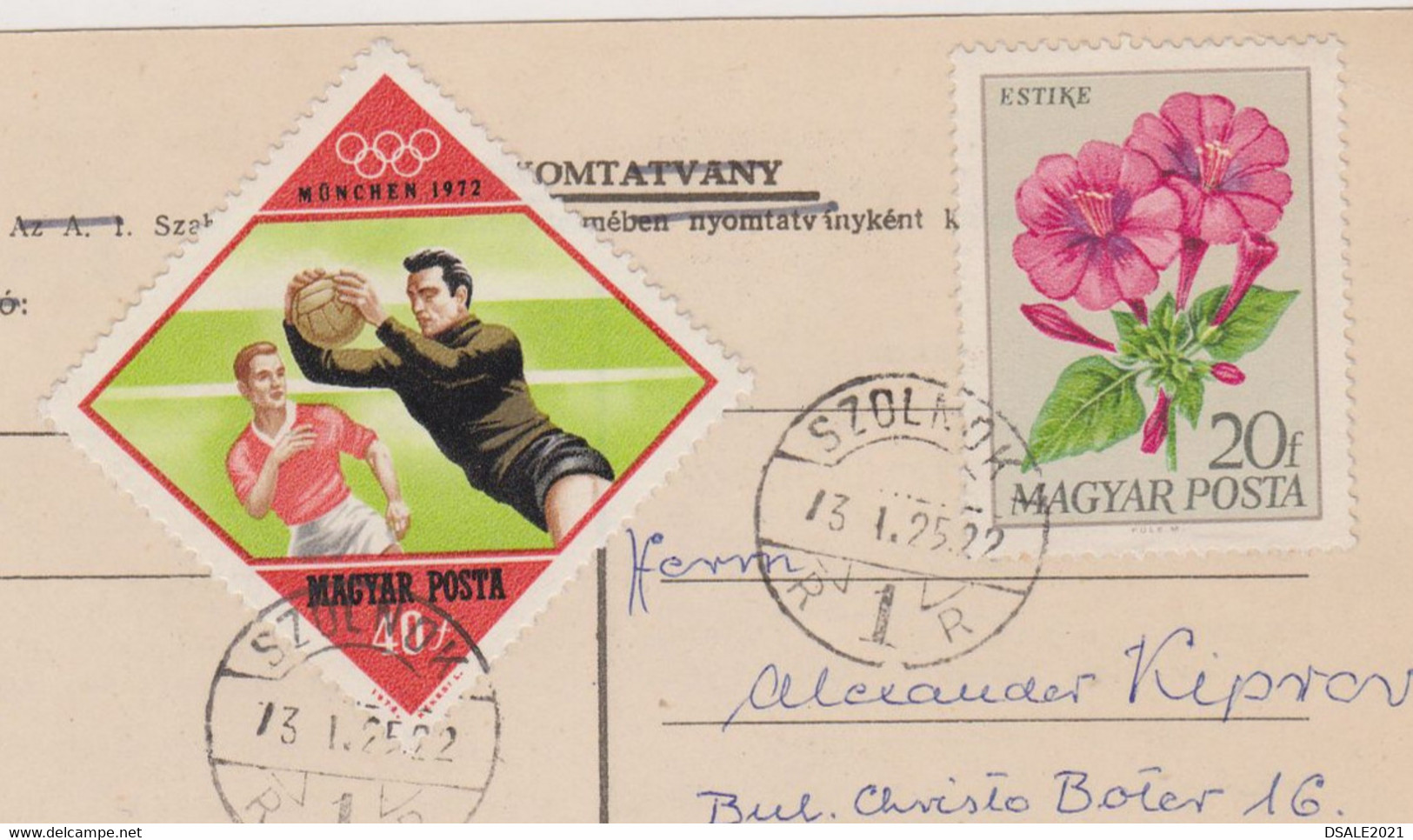 Hungary 1973 Postal Card With Nice Topic Topical Stamps Sport Olympic Soccer, Flower Sent Abroad To Bulgaria (37395) - Covers & Documents