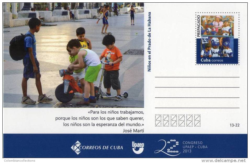 Lote TP13, Cuba, 2013, Entero Postal, Postal Stationary, Upaep, Niños En Prado De La Habana, Children, Post Card - Cartes-maximum