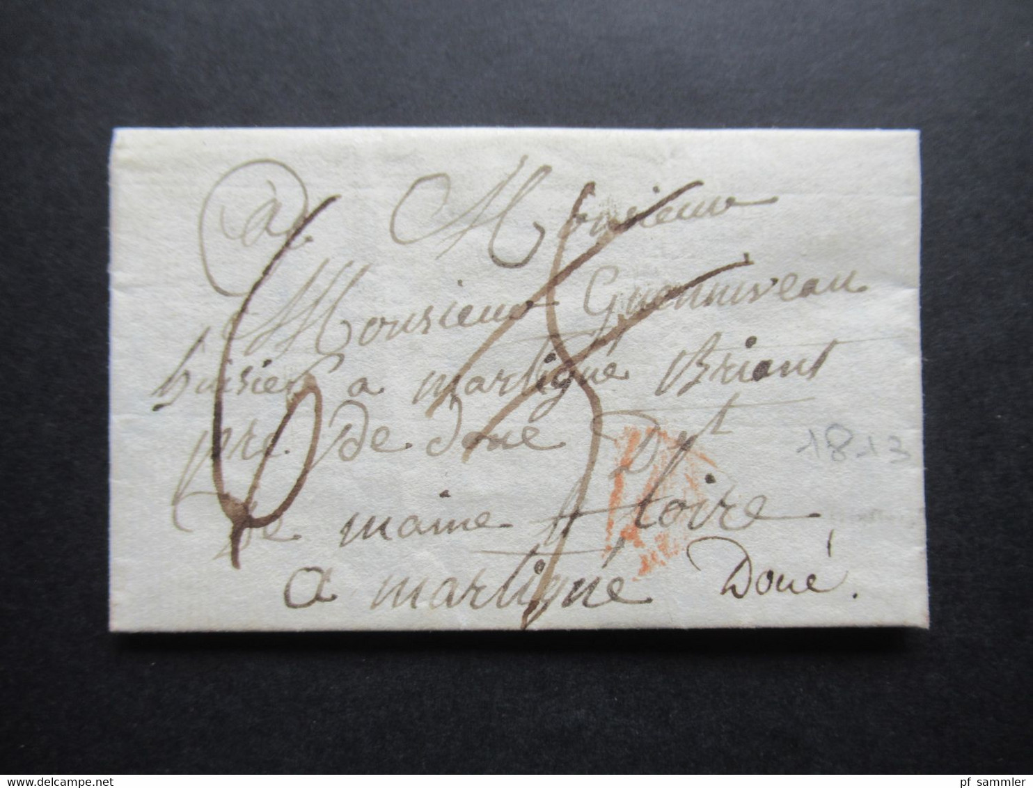 Frankreich Zeit Von Napoleon Bonaparte 1813 Kleiner Faltbrief (9x5,5cm) Mit Inhalt Roter Stempel P / Paris Nach Martigne - 1792-1815: Conquered Departments