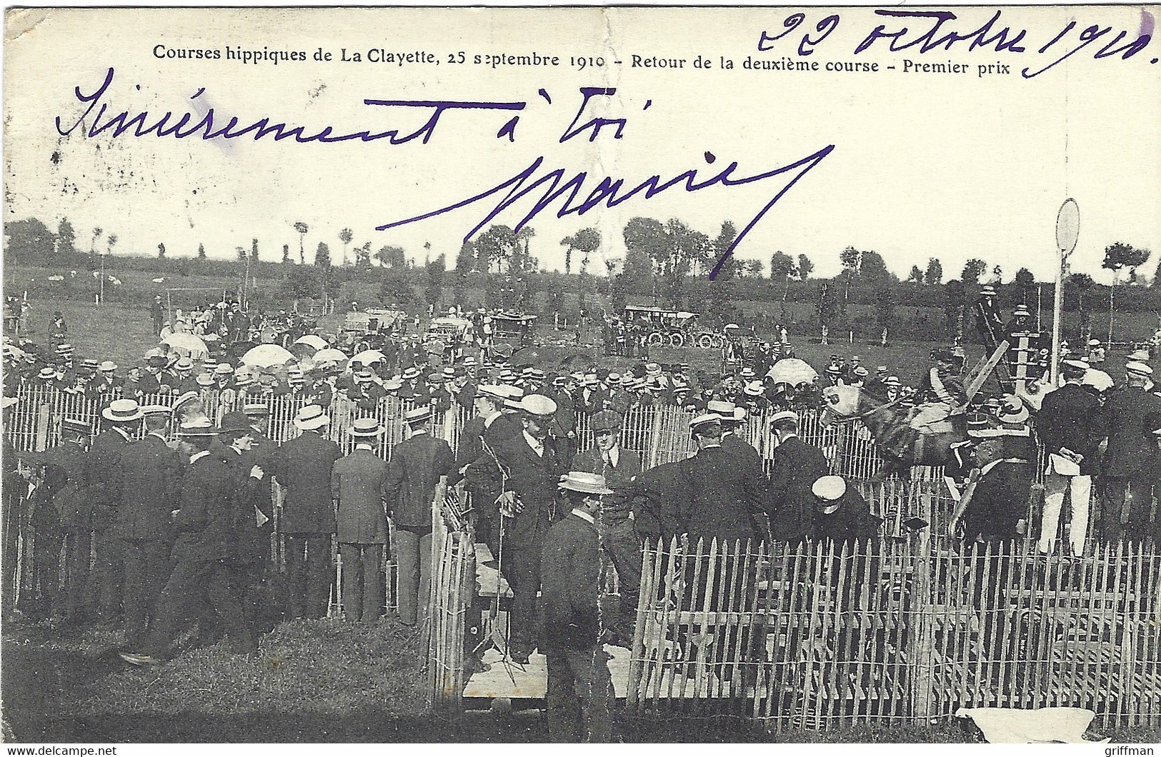 LA CLAYETTE COURSES HIPPIQUES 25 SEPTEMBRE 1910 RETOUR DE LA DEUXIEME COURSE PREMIER PRIX - Andere & Zonder Classificatie