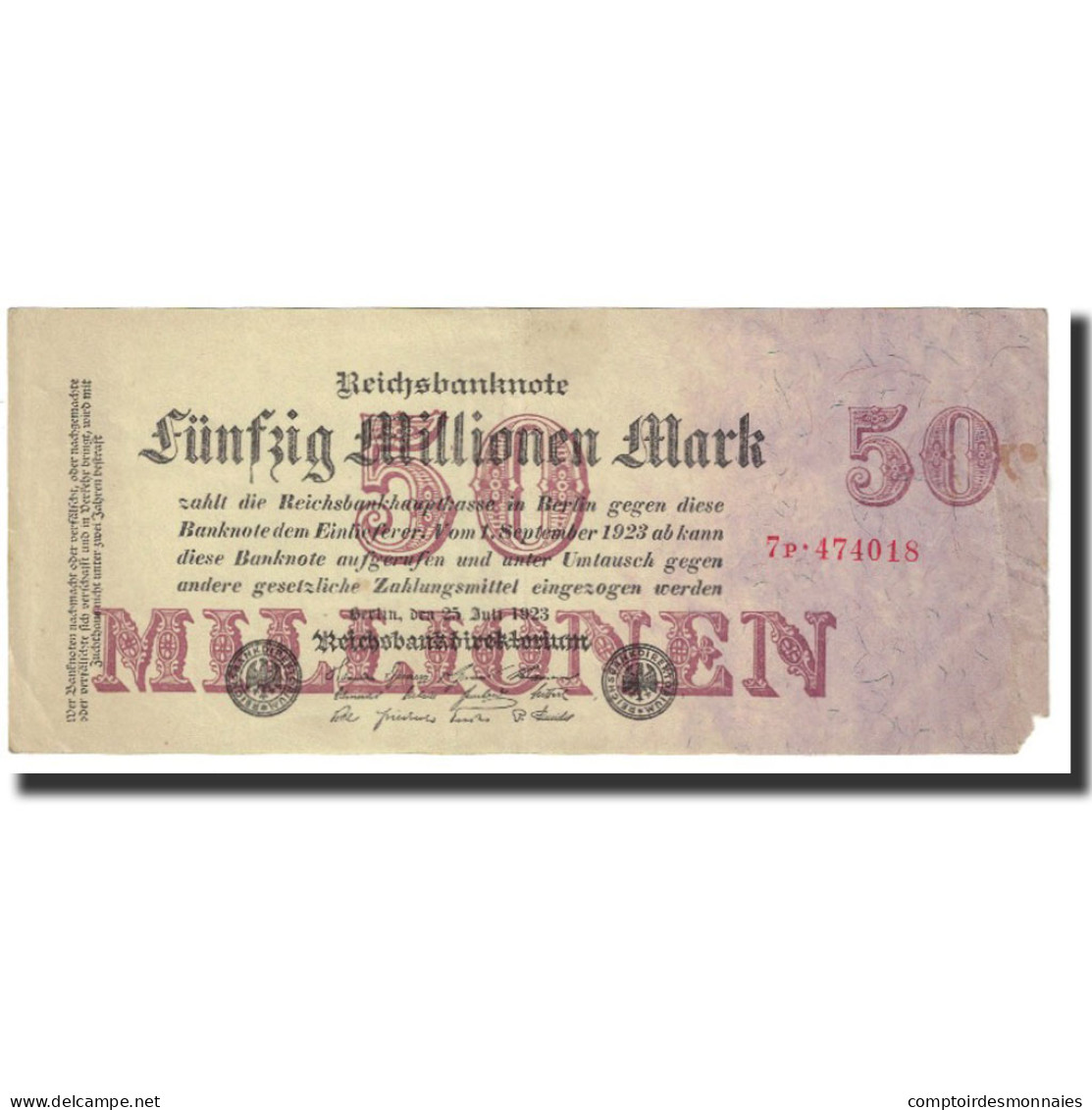 Billet, Allemagne, 50 Millionen Mark, 1923, 1923-07-25, KM:98a, TTB - 50 Millionen Mark