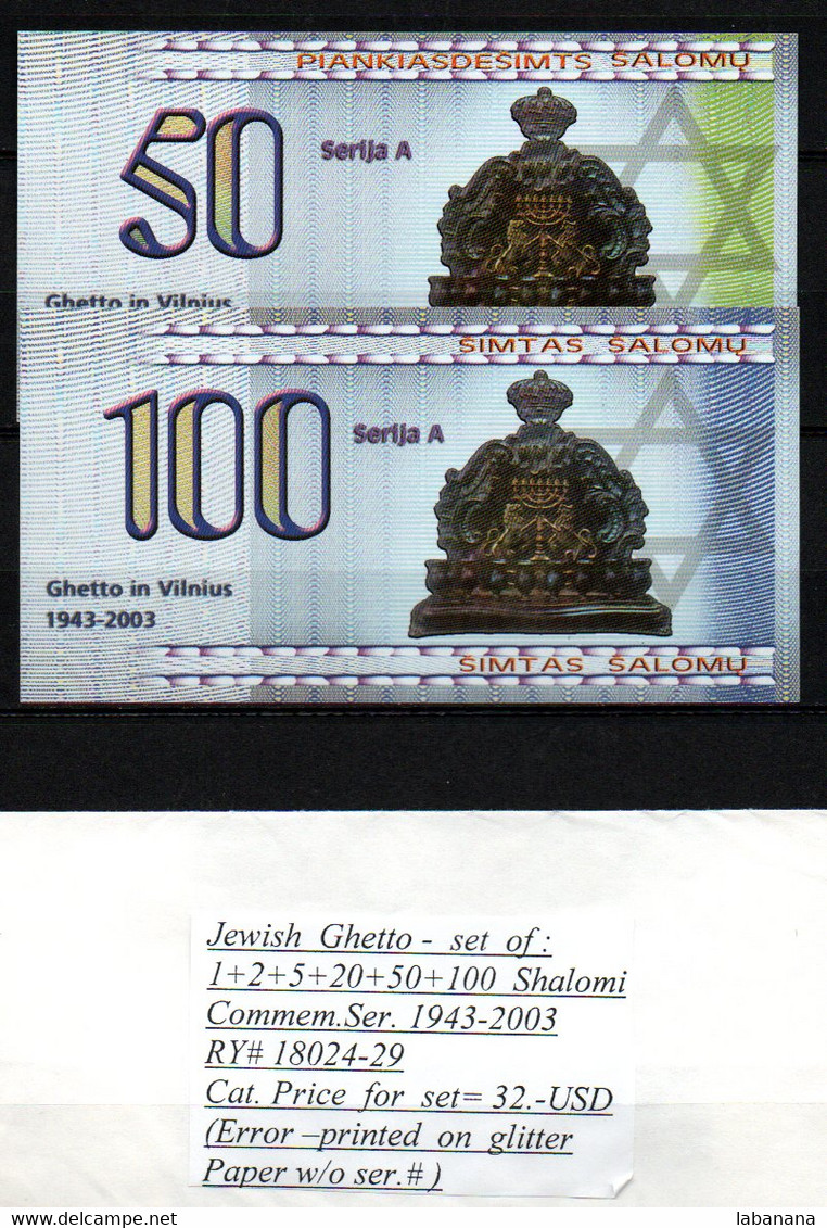 Lituanie 6 Billets Jewish Ghetto 1943-2003 - Litouwen