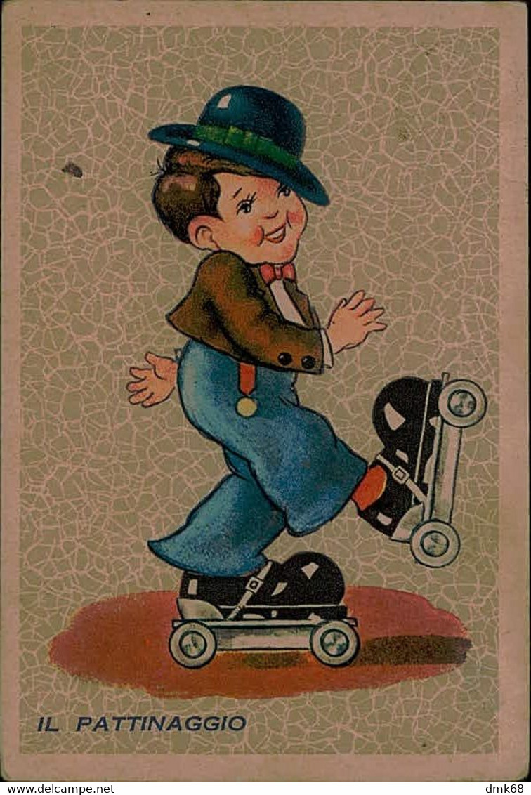 1940s SPORT POSTCARD -  BOY SKATING / PATTINAGGIO - N.425M (3218) - Skateboard