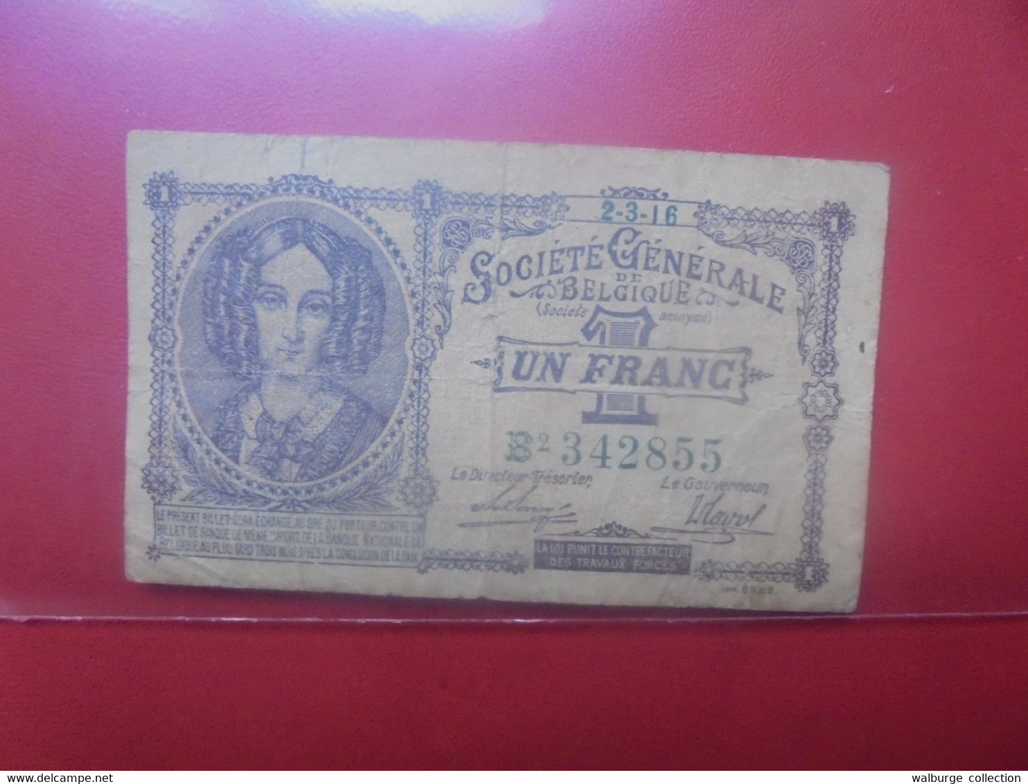 BELGIQUE 1 Franc 1916 Circuler (B.18) - 1-2 Franchi