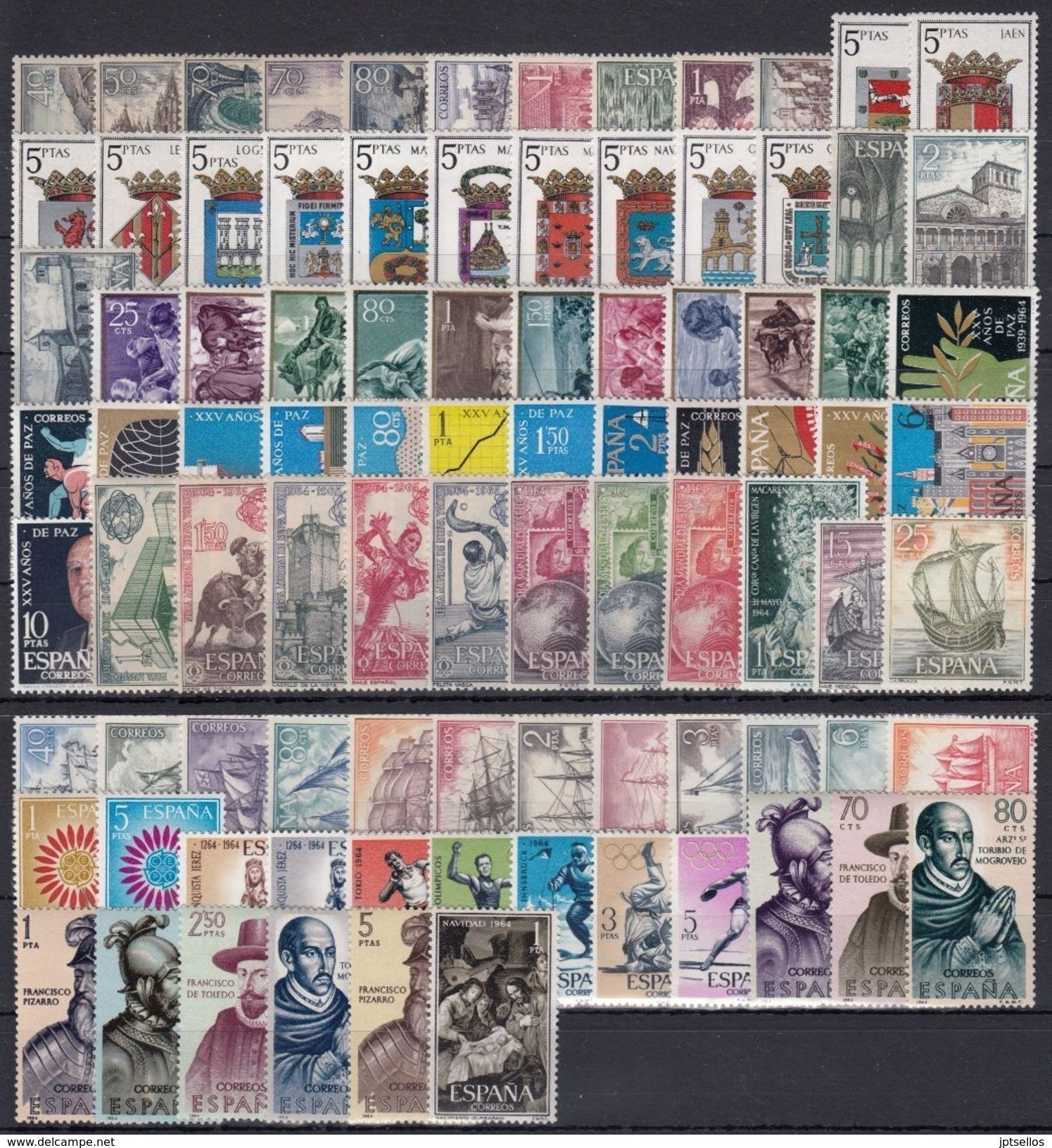 ESPAÑA 1964 Nº 1541/1630 AÑO NUEVO COMPLETO CON ESCUDOS,90 SELLOS - Full Years