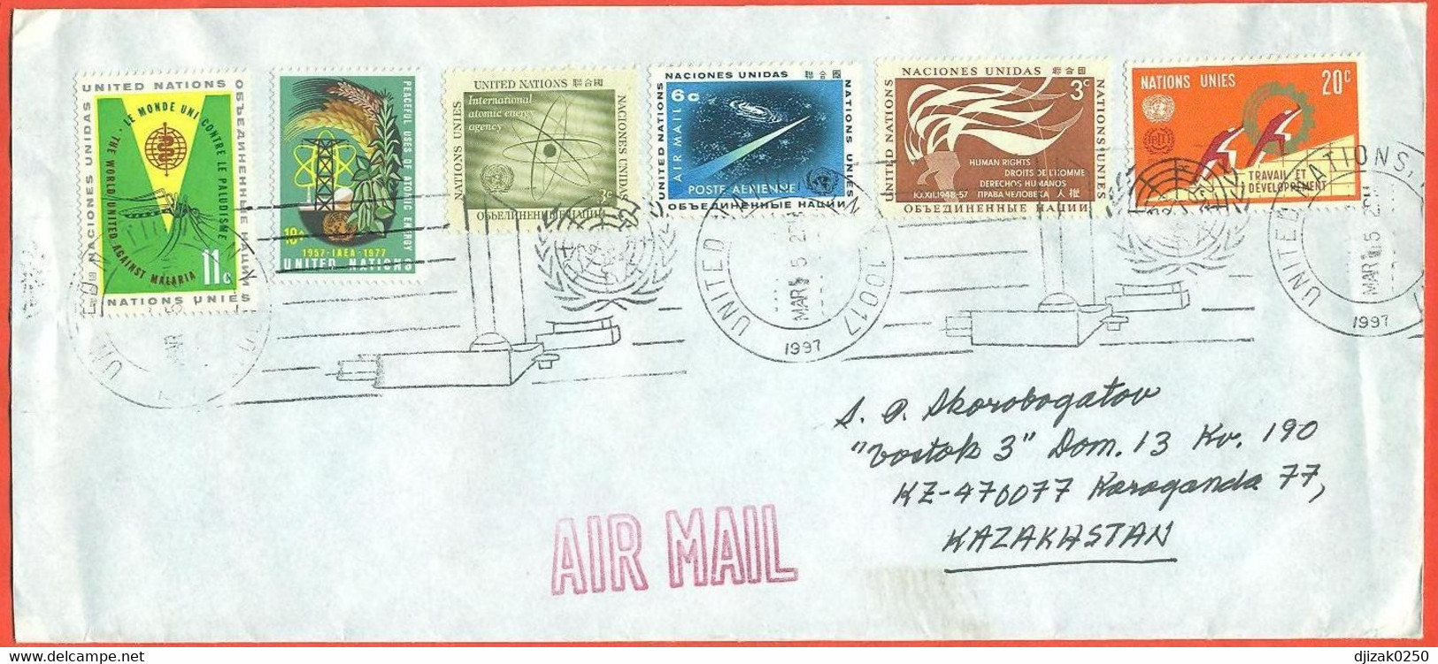 United Nations 1997.The Envelope Passed Through The Mail. Airmail. - Brieven En Documenten