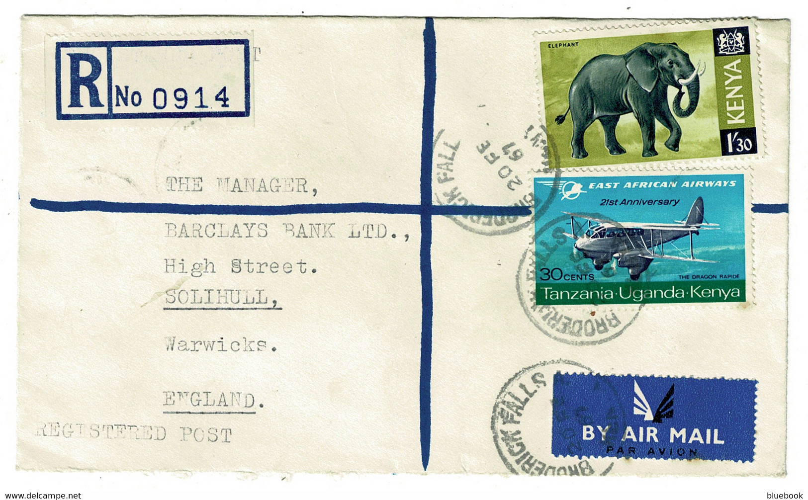 Ref 1540 -  1967 Registered Airmail Cover Broderick Falls Kenya To Barclays Bank Solihull - Kenya (1963-...)