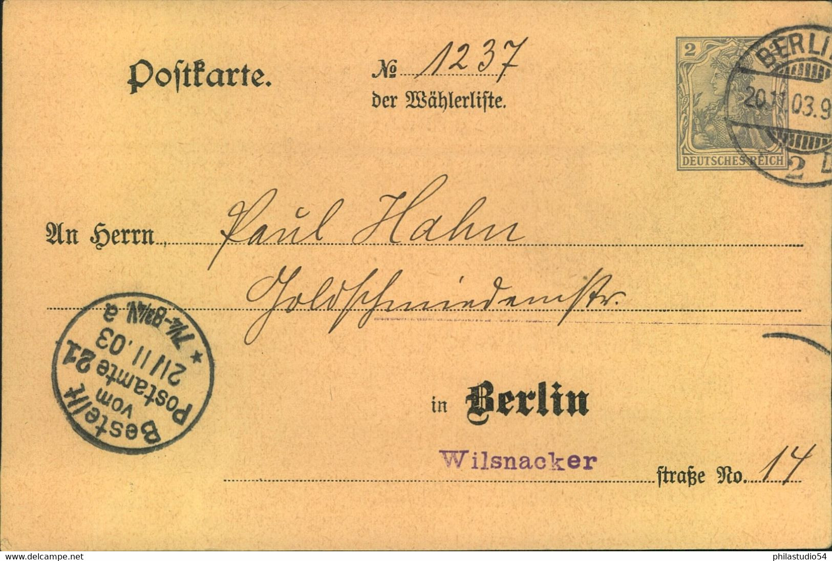 1903,  Privatganzsachenkarte  Wahlkarte Zur Stadtverordnetenwahl In Berlin - Autres & Non Classés