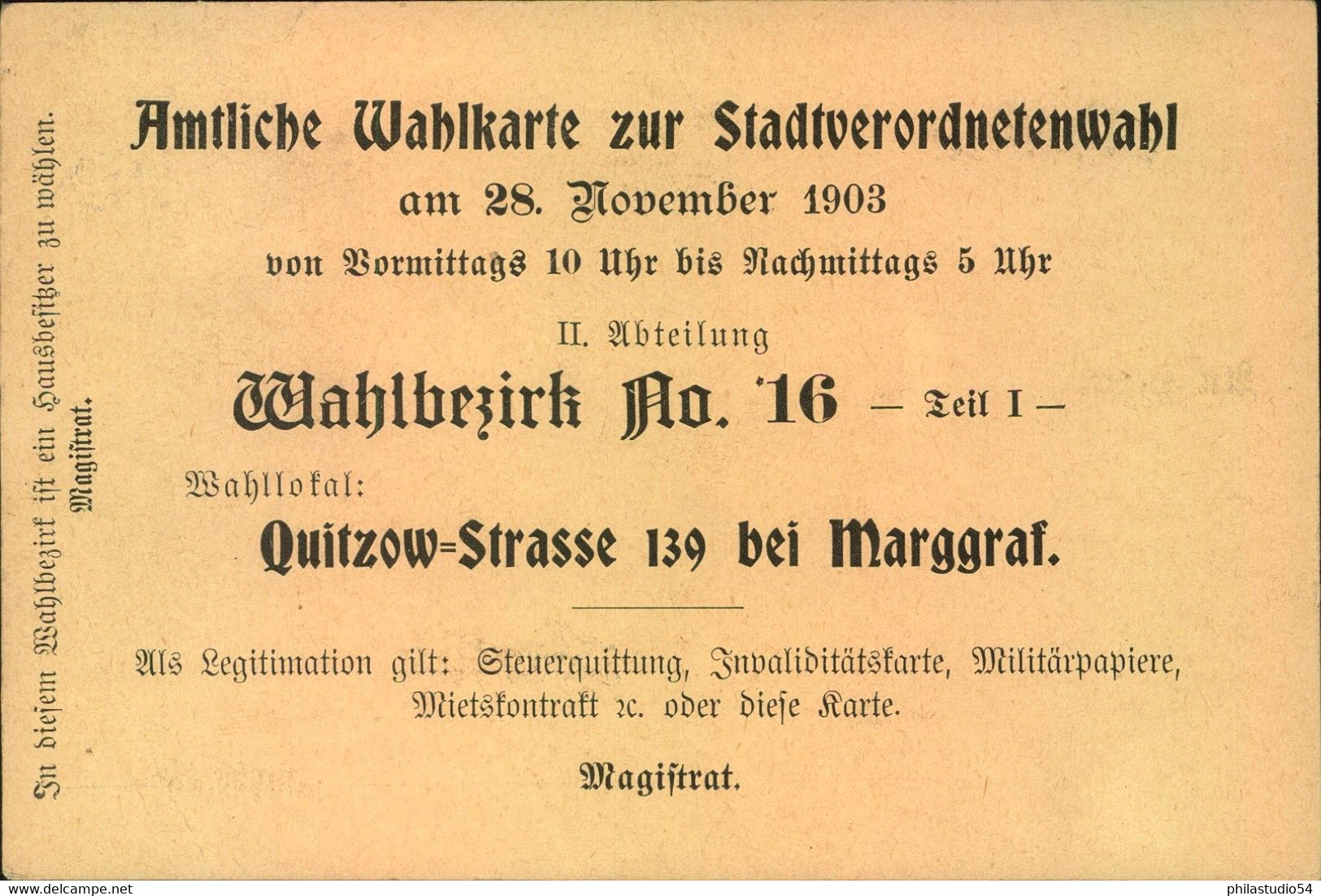 1903,  Privatganzsachenkarte  Wahlkarte Zur Stadtverordnetenwahl In Berlin - Andere & Zonder Classificatie