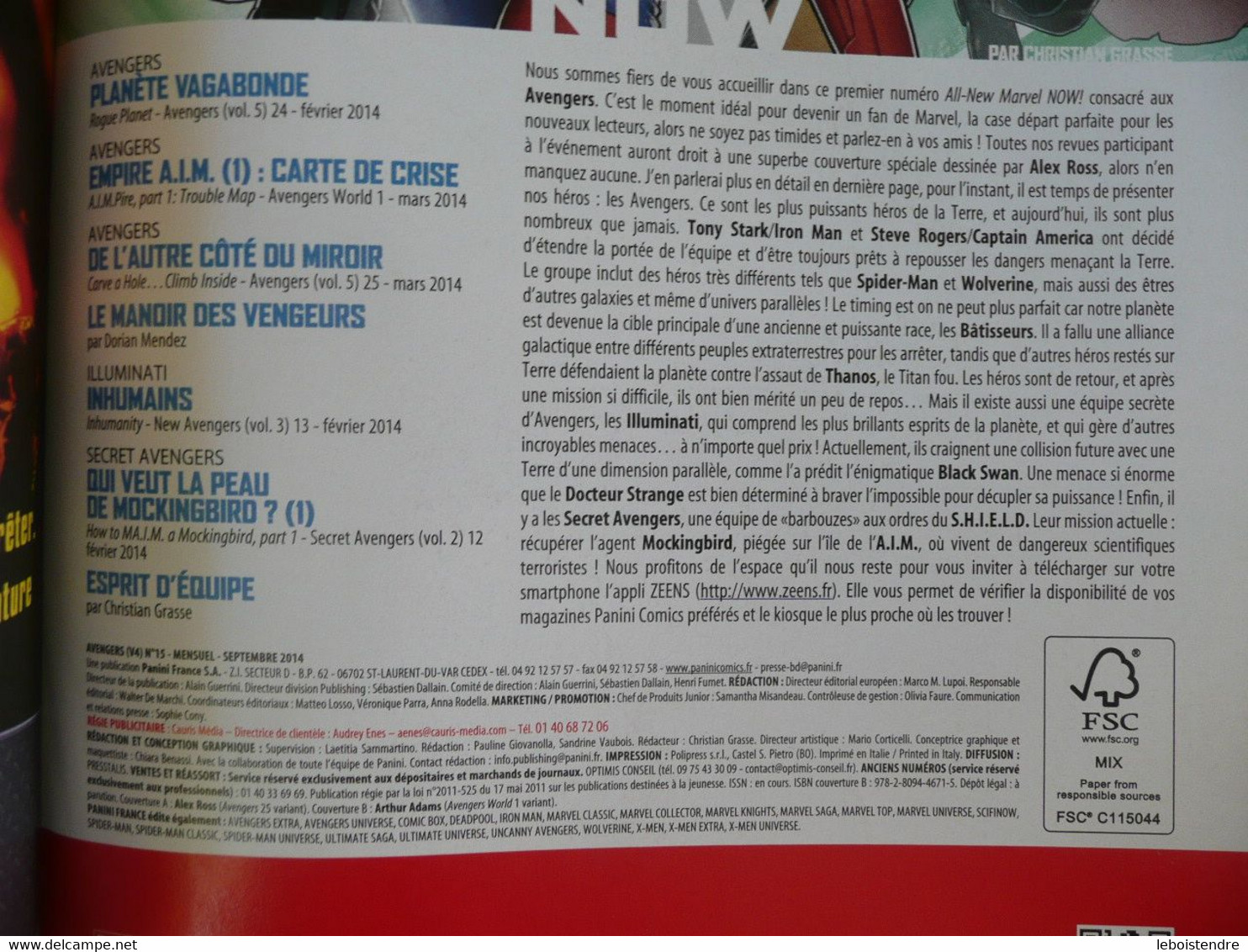 AVENGERS N 1 SEPTEMBRE 2014  MARVEL NOW !  PANINI COMICS  TRES BON ETAT - Marvel France