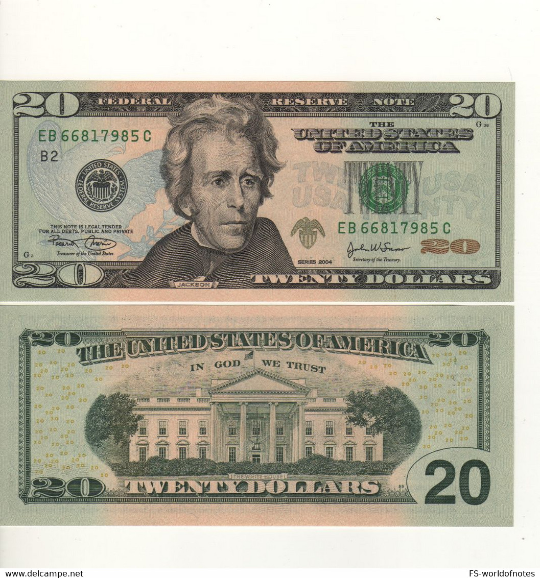 USA   20 Dollars    P521     Series 2004   ( Jackson + The White House At Back )   UNC - Biljetten Van De  Federal Reserve (1928-...)