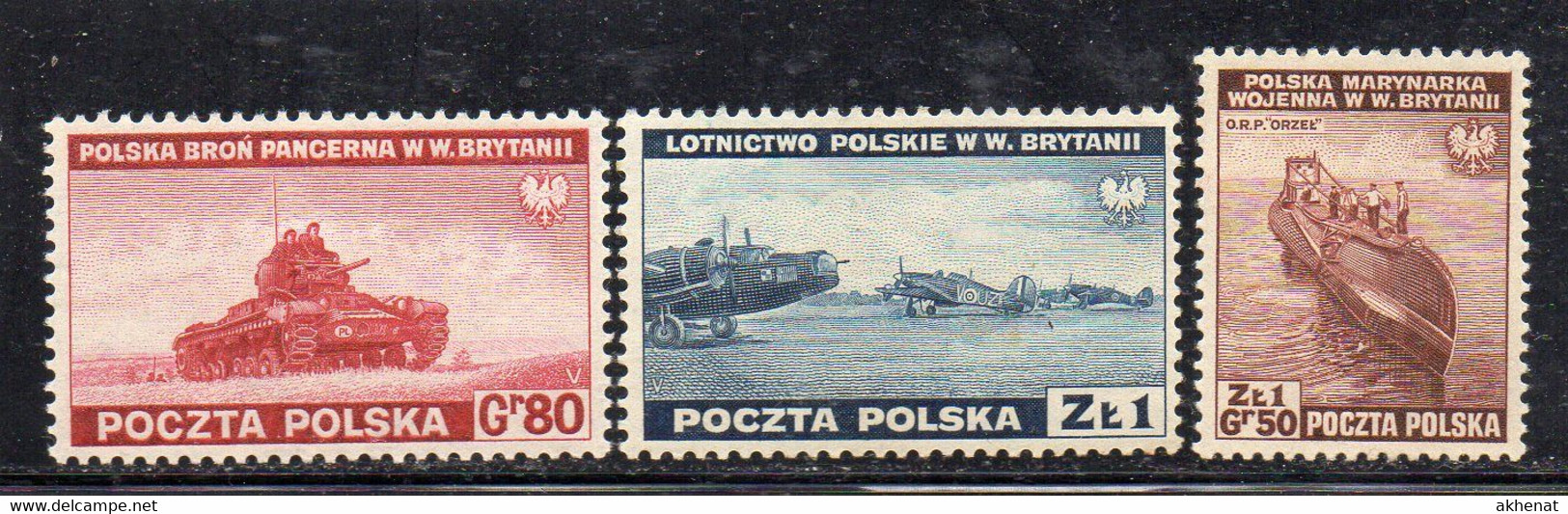209BIG2 - POLONIA 1941 , ESILIO Tre Alti Valori Linguellati  * - Government In Exile In London