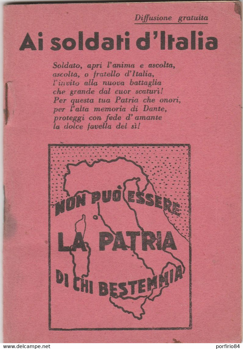 OPUSCOLO AI SOLDATI D'TALIA 1935 Comitato Centrale Antiblasfemo Sotto La Presidenza Onoraria Di Sua Maestà Il Re - War 1939-45