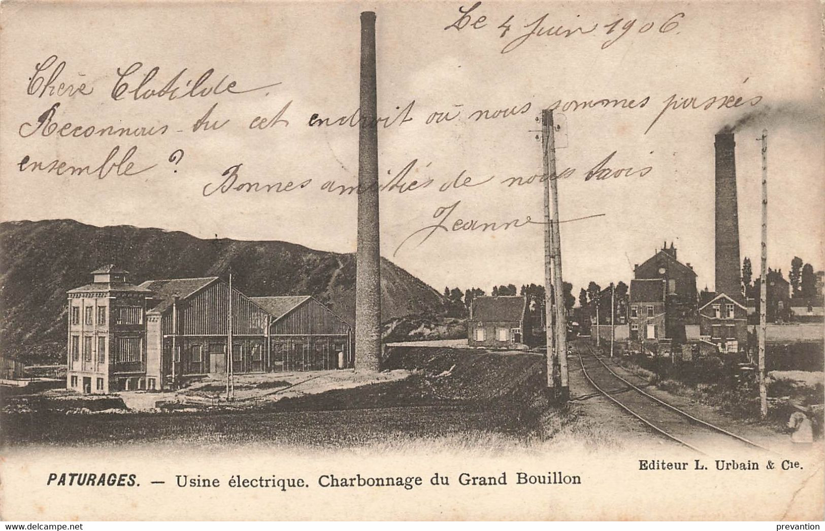 PATURAGES -Usine Electrique. Charbonnage Du Grand Bouillon - Superbe Carte Circulée 1906 - Colfontaine