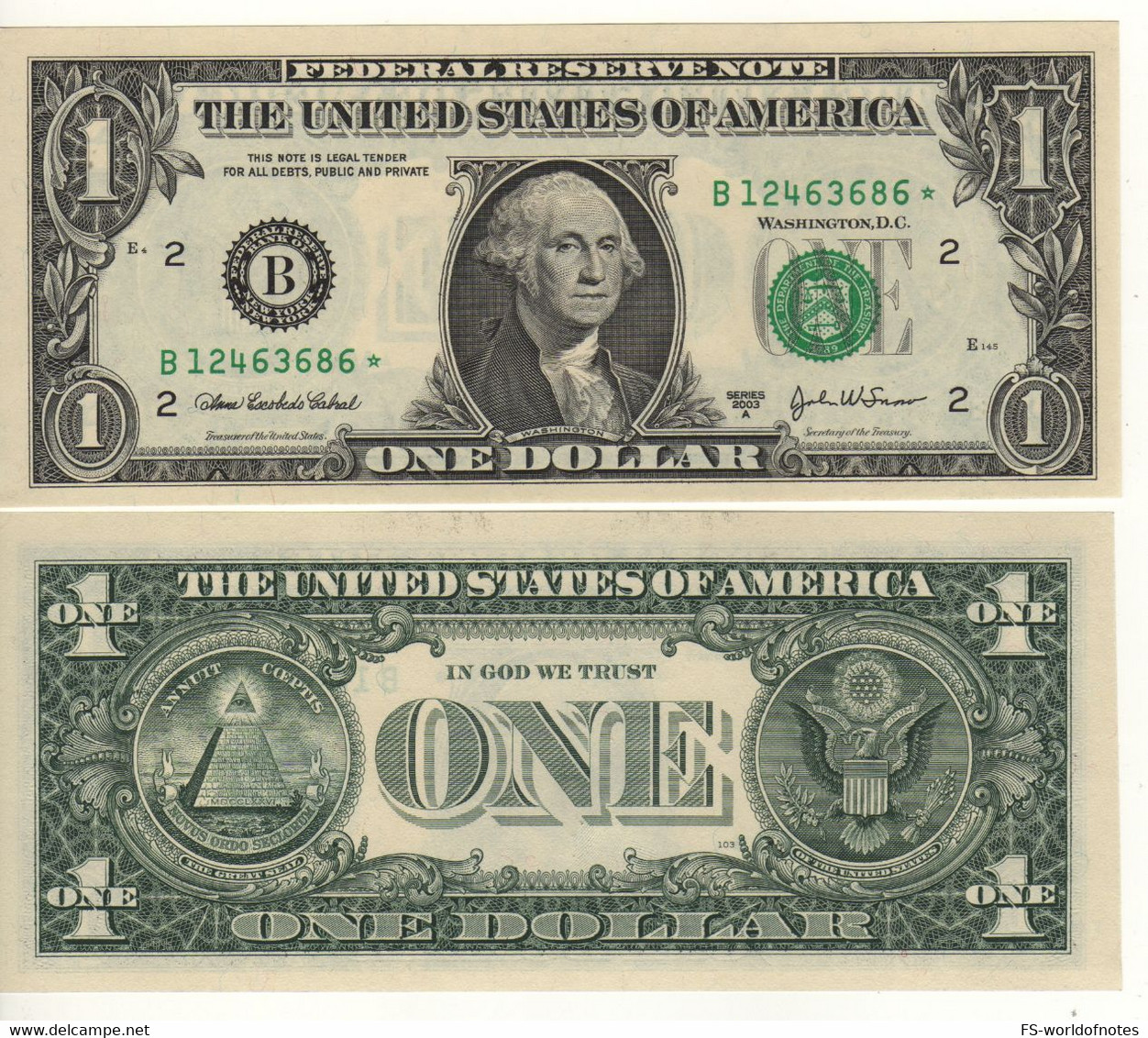 USA   $1 Bill  P515b     Series 2003 A  * STAR* Replacement  ( President George Washington )   UNC - Federal Reserve (1928-...)