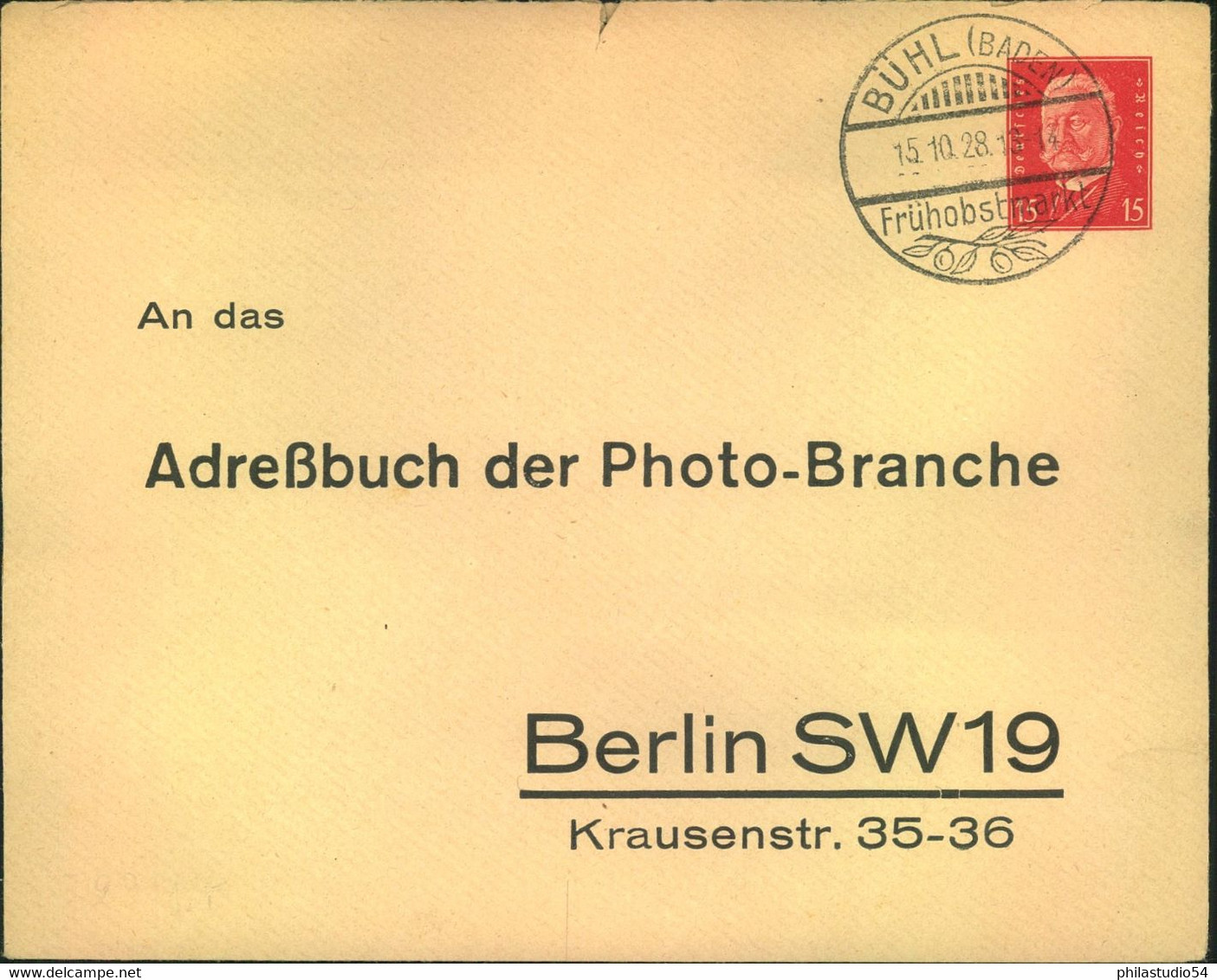 1928.,    Privatganzsache An "Adressbuch Der Photoindustrie" - Fotografía