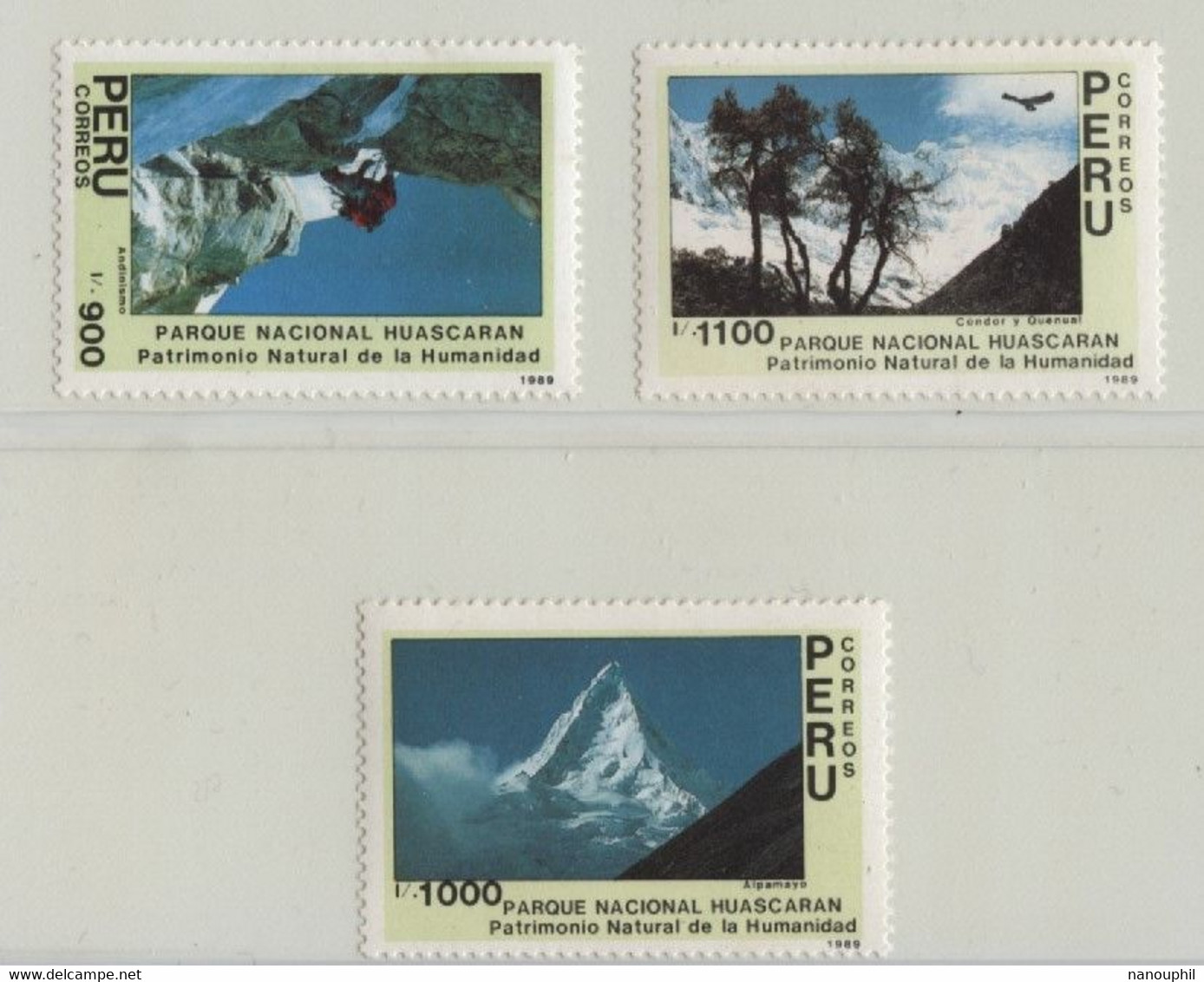 AMERIQUE  PEROU  PERU  1990   3 Timbres Neufs     PARQUE NACIONAL HUASCARAN - Peru