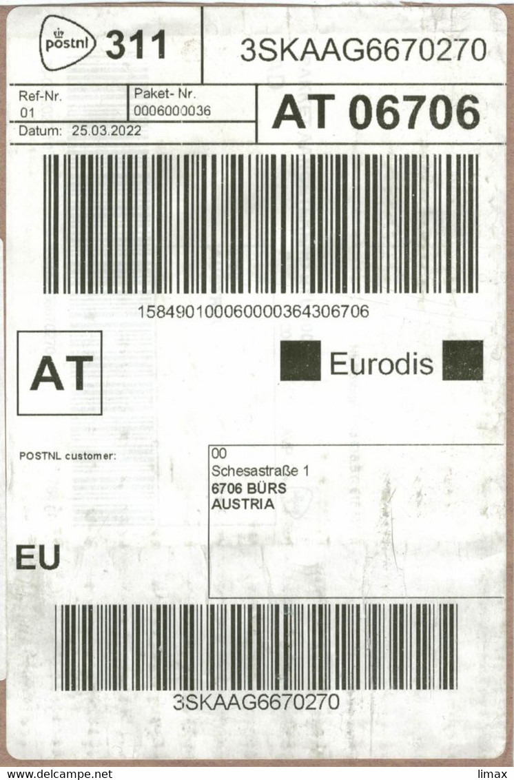 Paketkarte Aufkleber Eurodis 2022 - Brieven En Documenten