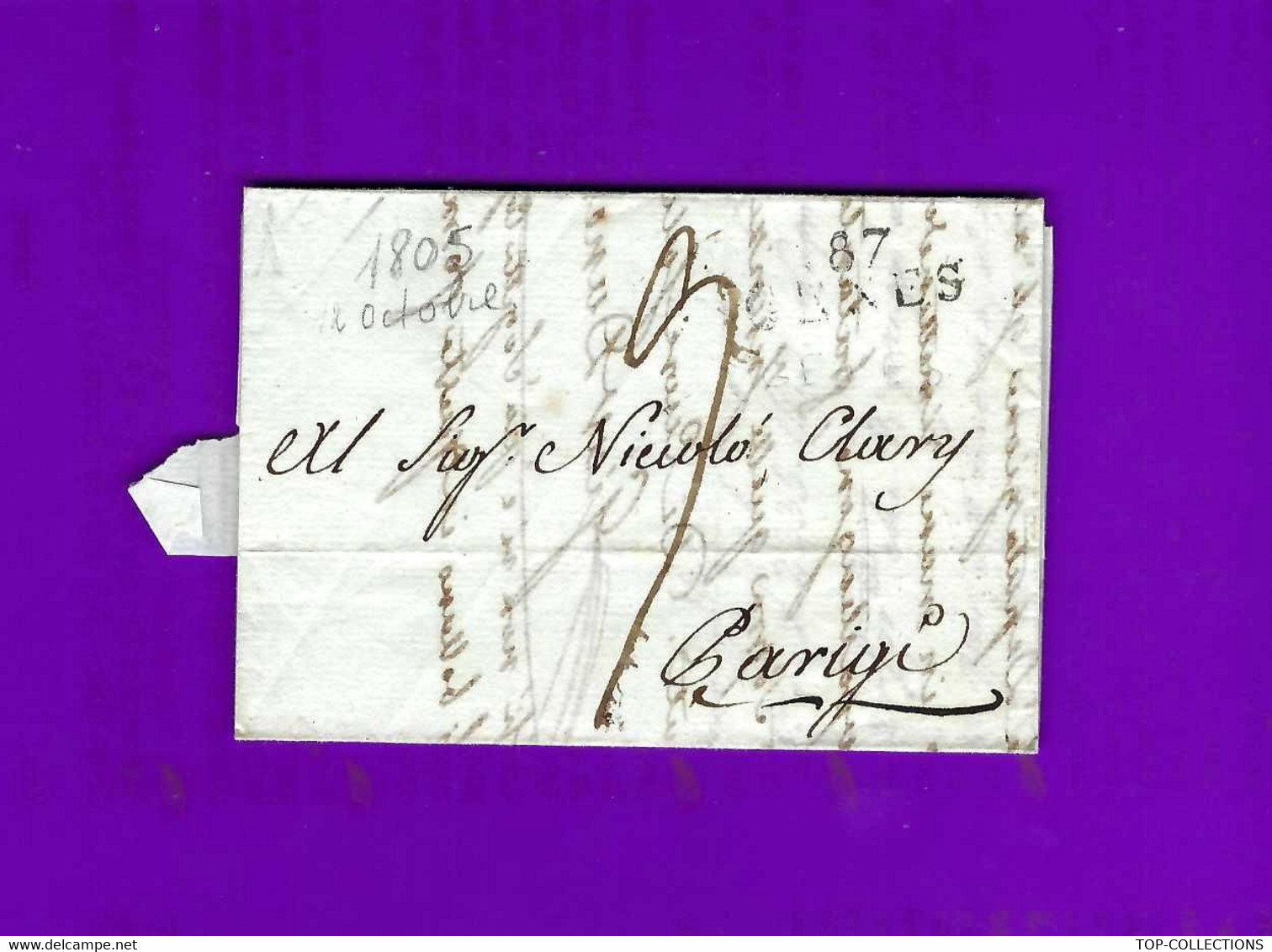 De Gènes Genova 1805 LETTRE Signée Pour Nicolas Clary Banque Famille De Joseph Bonaparte  Paris - Italien
