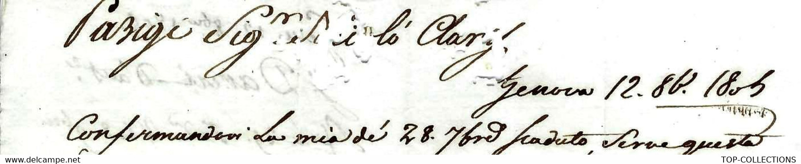 De Gènes Genova 1805 LETTRE Signée Pour Nicolas Clary Banque Famille De Joseph Bonaparte  Paris - Italië