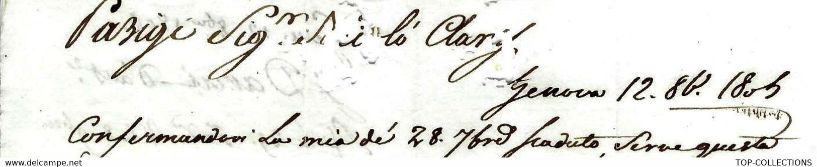 De Gènes Genova 1805 LETTRE Signée Pour Nicolas Clary Banque Famille De Joseph Bonaparte  Paris - Italien