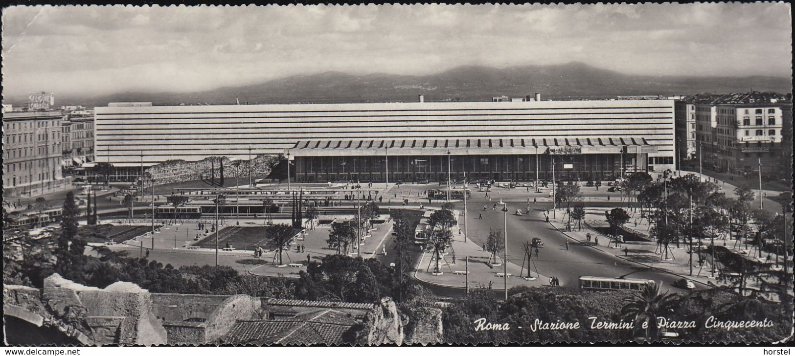 Italien - Rom - Central Station - Panorama-card - Cars - Oldtimer - Trolly Bus - Nice Stamp 1956 - Stazione Termini