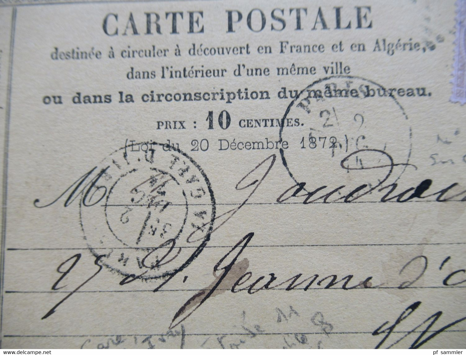 Frankreich 1874 Ceres Nr.49 EF Auf Carte Postale Mit Stempel Paris La Gare D'Ivry Und Sternstempel - 1871-1875 Cérès