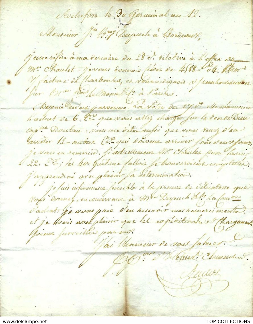 1804   " HEBRE DE ST CLEMENT" à Rochefort  Lié à St Domingue  Haiti V.HISTORIQUE  Pour Dupuch à Bordeaux - Otros & Sin Clasificación