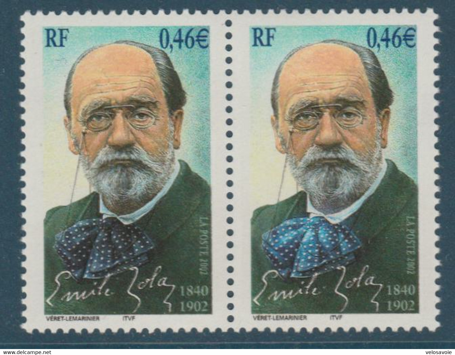 N° 3524 EMILE ZOLA VARIETE CRAVATE BLEU CLAIR TENANT A NORMAL ** - Nuovi