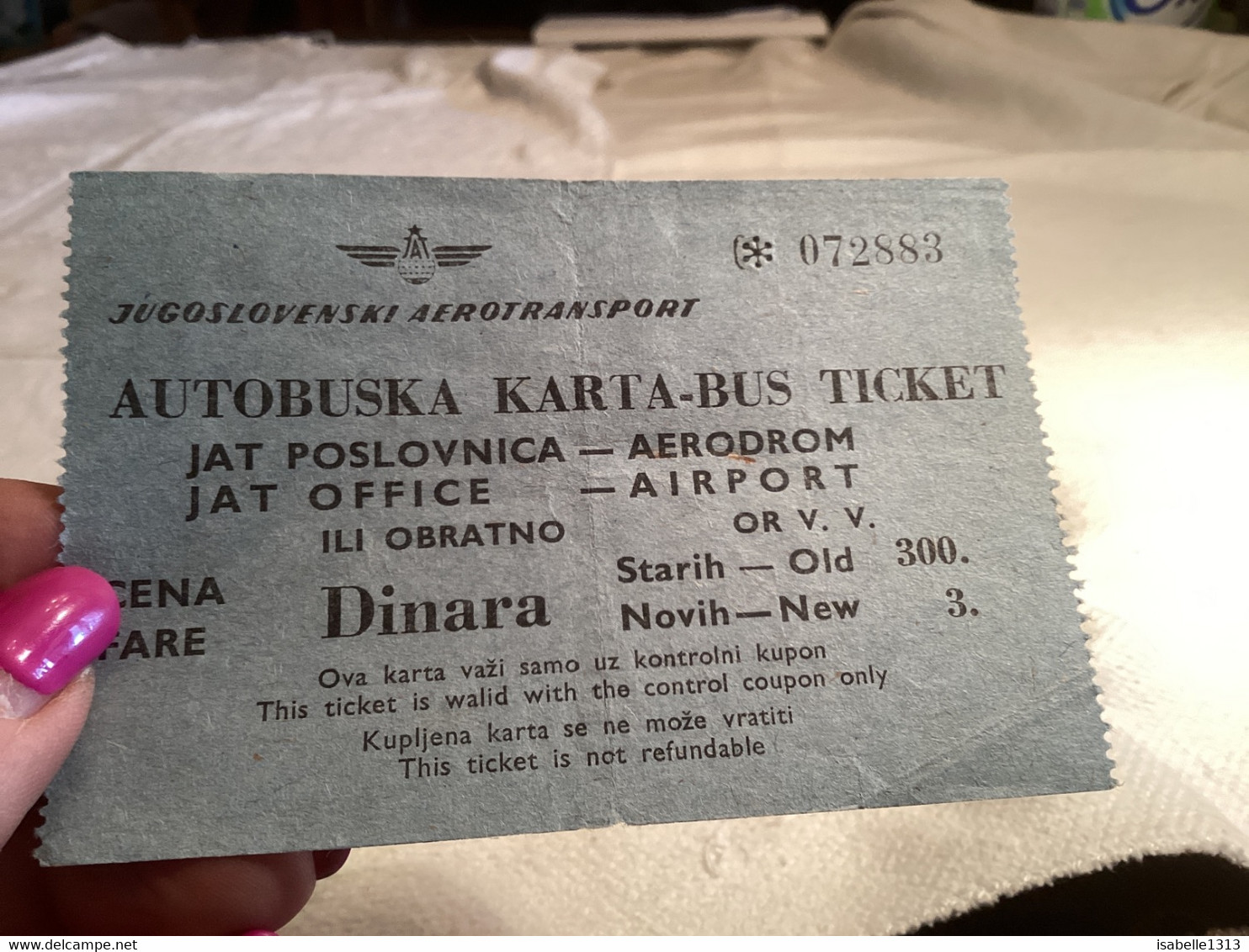 JUGOSLOVENSKI AEROTRANSPORT AUTOBUSKA KARTA-BUS TICKET JAT POSLOVNICA AERODROM Avion - World