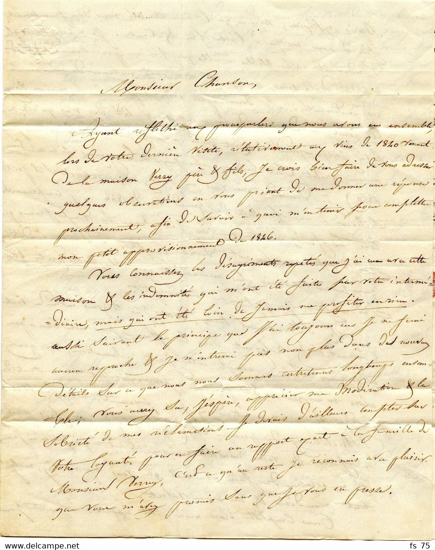 CAD CHARLEROY + APRES LE DEPART + SR + BOITE H SUR LETTRE AVEC CORRESPONDANCE DE LES HAMANDES POUR LA FRANCE, 1847 - 1830-1849 (Onafhankelijk België)