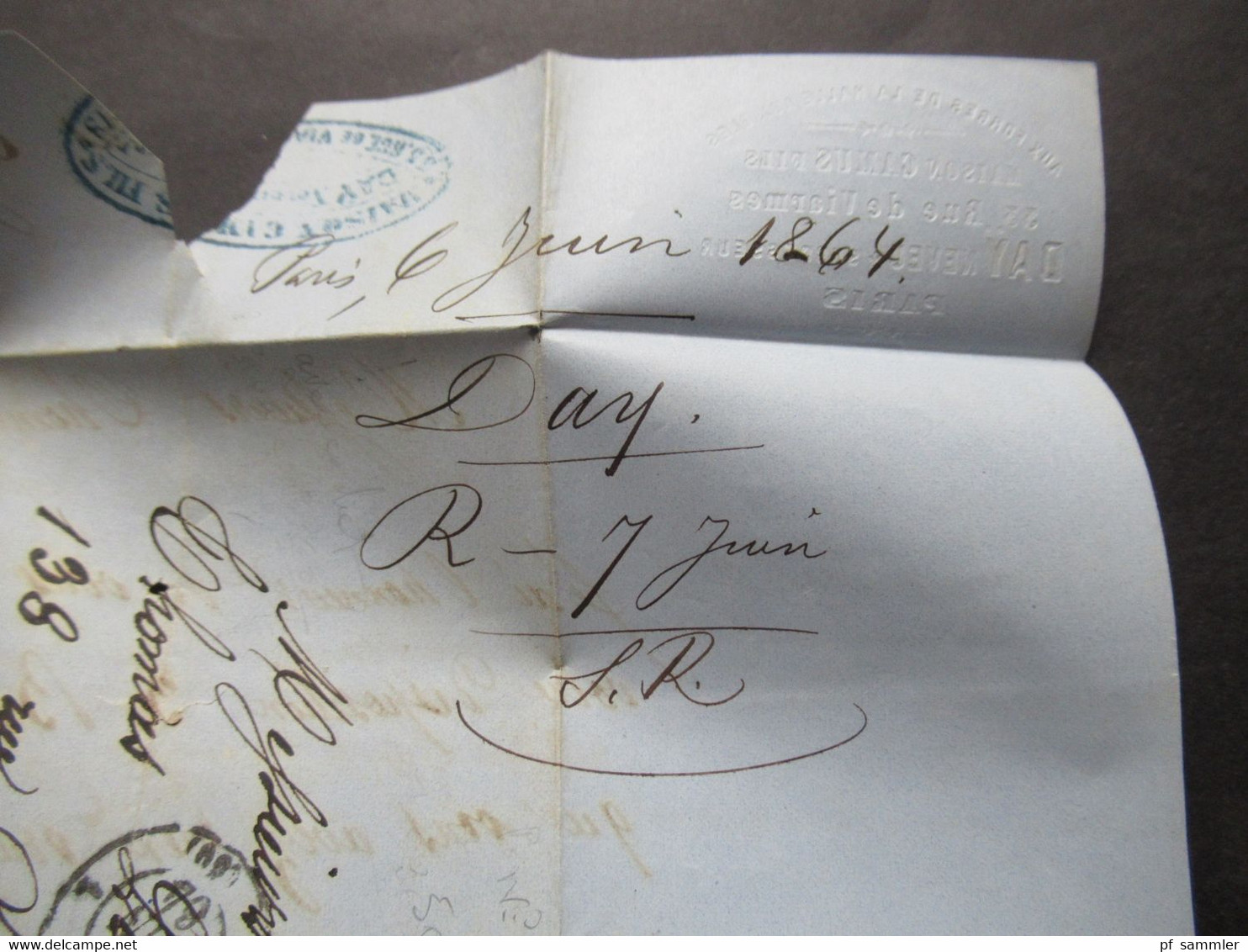 Frankreich 1864 Napoleon III. Michel Nr.20 EF mit Sternstempel Paris Ortsbrief mit Inhalt